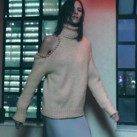 Zara Sweaters Zara Pearl Cut Out Knit Sweater Poshmark